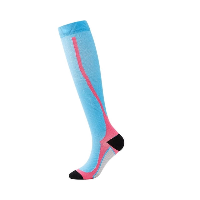 Bas de Compression pour Course Hommes Femmes Chaussettes de Sport Marathon Chaussettes de Randonnée 20-30mmHg Ajustement Vol Grossesse Varices Enflées 206-Bleu Ciel Rose G-TG