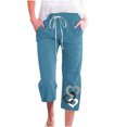 thumbnail image 2 of up to 60% off Gifts Usmixi Womens Drawstring Elastic Waist Pants Plus Size Loose Straight 3/4 Trousers Casual Cotton Linen Heart Print Capris Pants with Pocket Light Blue XXXL, 2 of 4