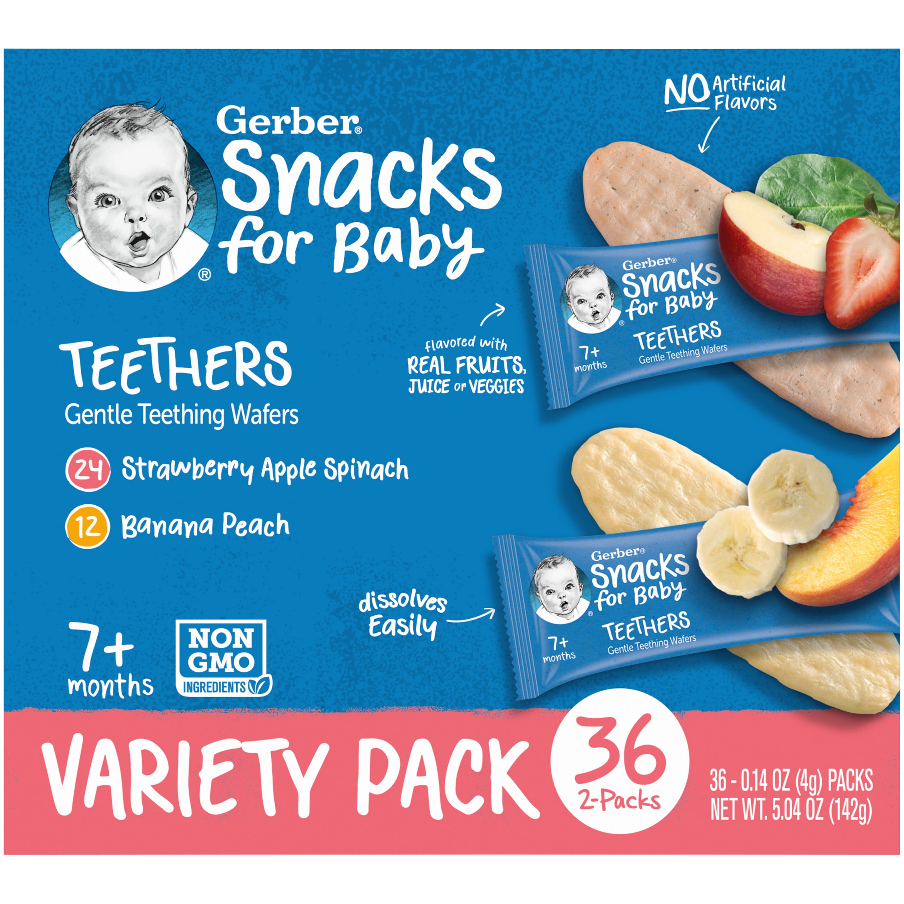Gerber Gentle Teething Wafers, Variety Pack Baby Teethers, 72 Count Box