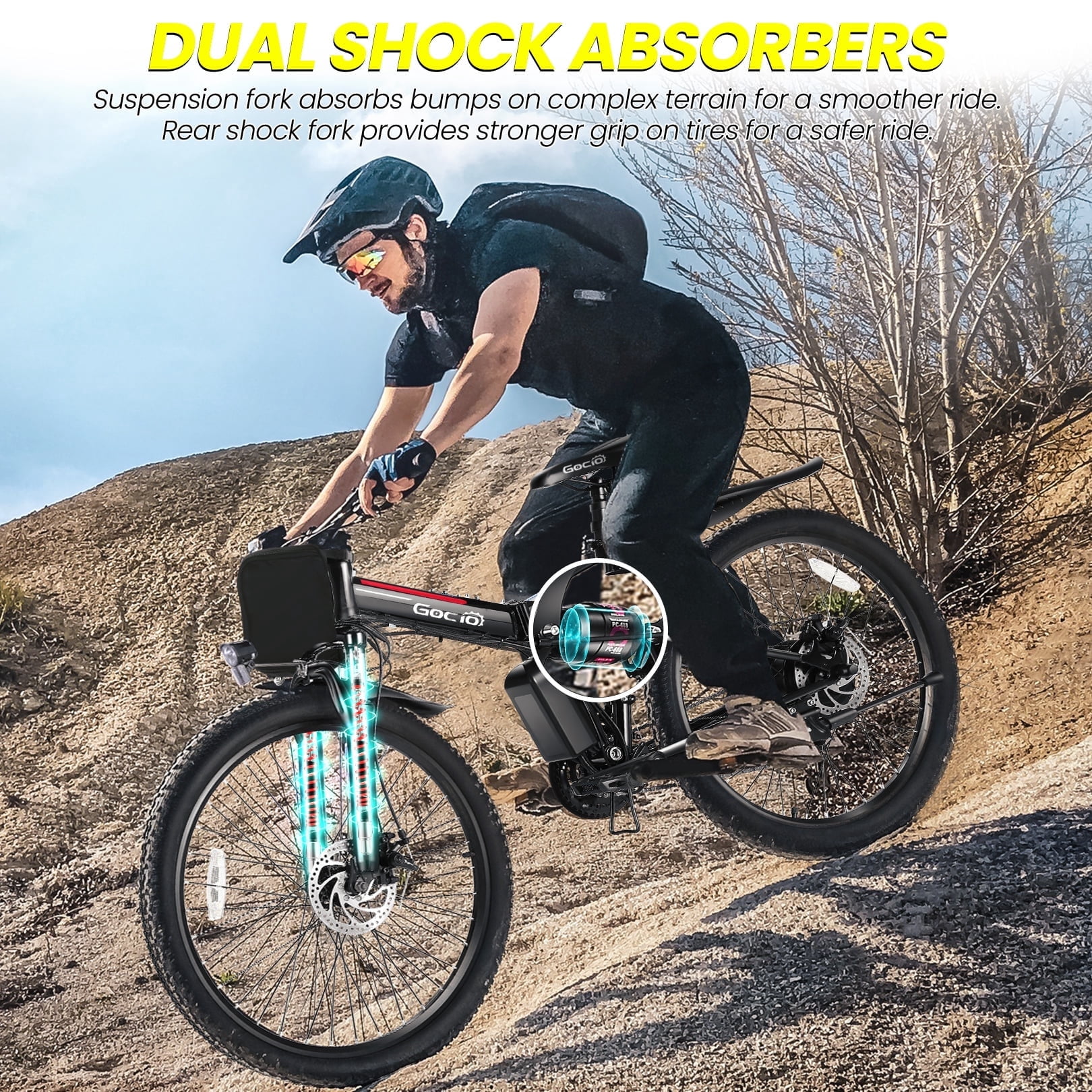 Gocio 26" Folding Electric Bike for Adults, 750W Peak Motor E-Mountain Bike, 19.8MPH, 48V 7.8AH Battery Ebike , 21-Speed Electric Bicycle, UL2849