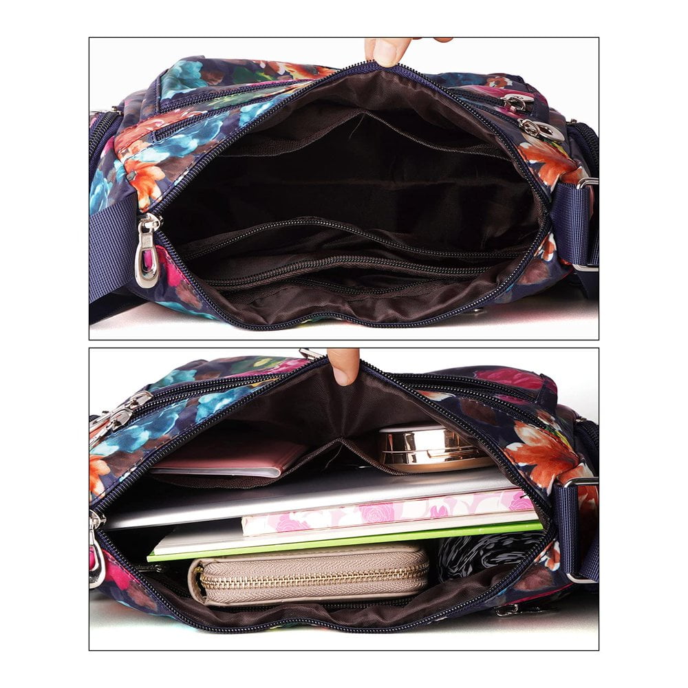 Crossbody Bags for Women Nylon Shoulder Bag Floral Multi