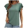 thumbnail image 1 of TSADFHJI Hauts de Noël pour Femmes Grande Taille Mode Manches Courtes Col Rond T-Shirt de Base Top S Vert, 1 of 6