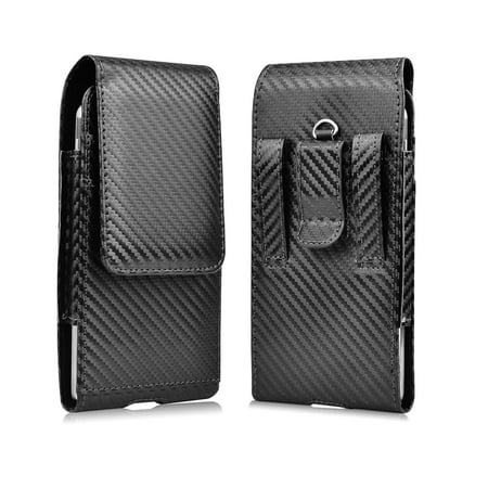 Njjex Belt Holster for T-Mobile Revvlry + Plus / Revvl 2 Plus AT&T AXIA, Alcatel, ZTE, Sony, HTC Syntheic Leather Belt Clip & Loop Carrying Case Card Holder Slots Fit Phone up to 6.5