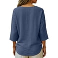 thumbnail image 4 of Women's Cotton Linen Blend T-Shirts 3/4 Sleeve V Neck Loose Fit Casual Tops Summer Pullover Shirts Daily Wear Navy M, 4 of 7