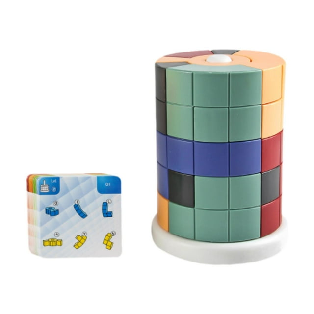 Rompecabezas educativo: cubos cilíndricos apilables intercambiables, desarrollo de colores y formas. B