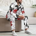 thumbnail image 5 of Mens Pajamas Set, red white flowers black Button Down Long Sleeve Loungewear Sleepwear Pjs sets for Men, 5 of 5