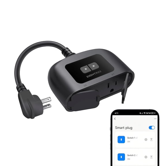 Outdoor Smart Plug Waterproof IP44, Smart Outlet Plug with 2 Independently Controlled Outlets, Compatible with Alexa and Google Assistant, Voice & Remote Control, Timer&Schedule, 2.4GHz Only