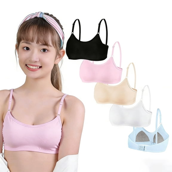 Big Girls Training Bras Wireless Cotton Light Padded Bra Multi-Stage Comfort Adjustable Straps Back Closure Soft Edge Stretchy Smooth for School 10-14 Years