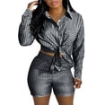 thumbnail image 2 of Heisall Two Piece Sets for Women Long Sleeve Lapel Shirt with Pockets Vertical Striped Summer Casual Outfits, 2 of 9
