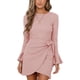 thumbnail image 5 of Vestido Acampanado De Manga Larga Con Cinturón Y Lazo, Vestido Corto De Cintura Alta Con Volantes De Punto Gofrado Para Mujer Para Fiesta, 5 of 6