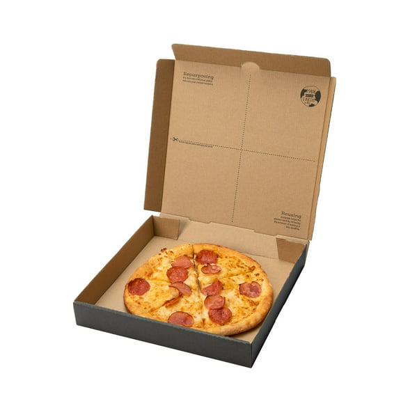 Eco Pie Kraft and Black Paper Corrugated Pizza Box - Repurpose for Plates - 10 3/4" x 10 3/4" x 1 3/4" - 50 count box