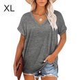 thumbnail image 3 of Qarigey Camiseta de mujer con cuello en V, manga corta de color sólido, blusa dividida de color sólido Prendas para la parte del cuerpo Gris claro SG Qarigey AP003161-29, 3 of 6