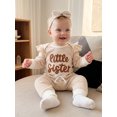 thumbnail image 5 of Cjfdfy Newborn Baby Girls Fall Outfit Long Sleeve Little Sister Letter Embroidery Romper Pants Headband 3-piece Set  Infant Baby Girl Ruffle Long Sleeve Ribbed Fall Winter Clothes, 5 of 6