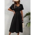 thumbnail image 5 of Women'S Vintage Polka Dot Dress V-Neck Waist Cinching Elegant Short Sleeved A-Line Dress Black L, 5 of 9