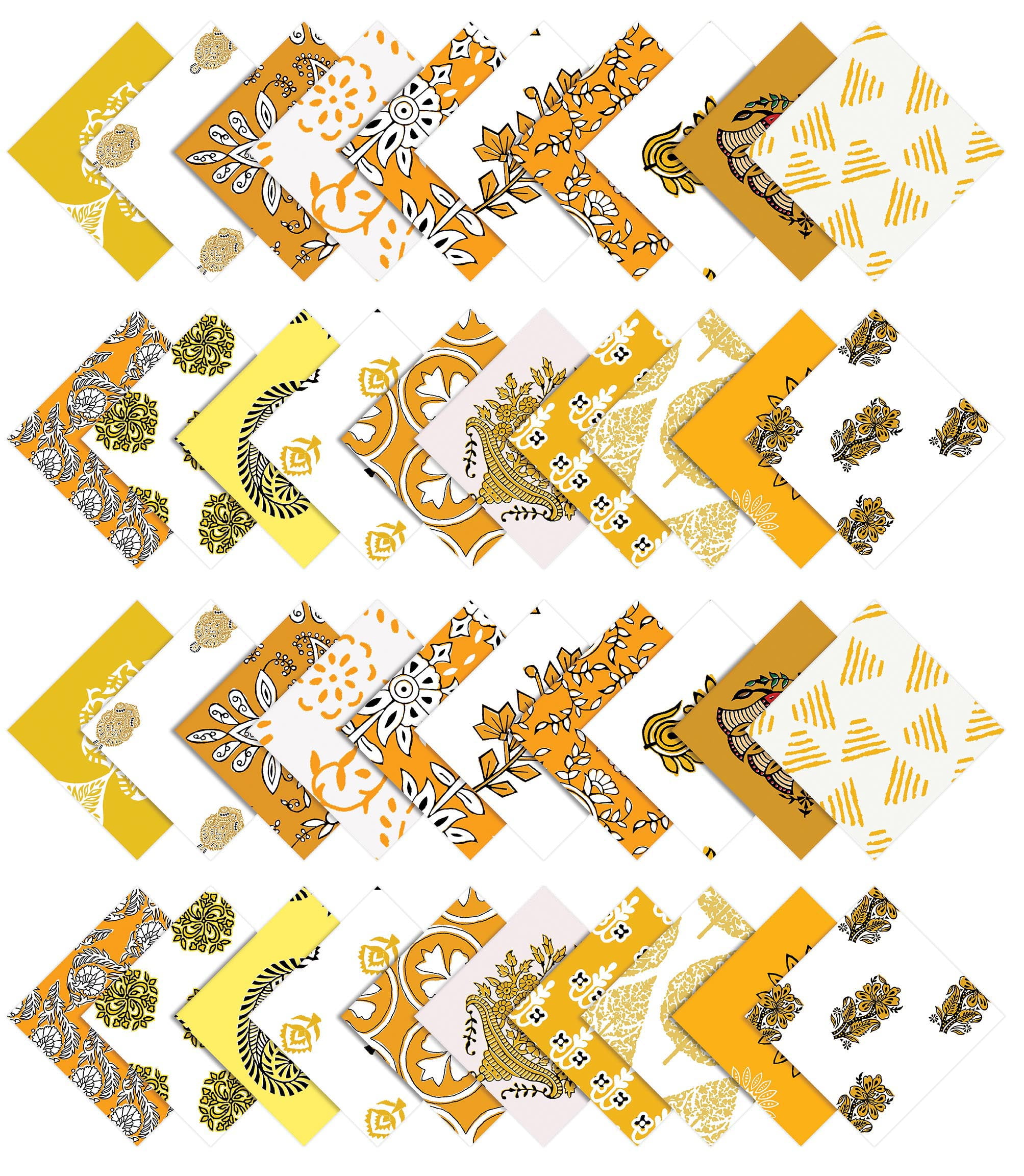 Soimoi 40Pcs Block Print Precut Fabrics Strips Roll Up 1.5x42inches Cotton Jelly Rolls For Quilting - Yellow