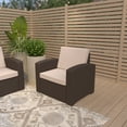 thumbnail image 5 of Merrick Lane Outdoor Furniture Resin Chair Chocolate Brown Faux Rattan Wicker Pattern Patio Chair With All-Weather Beige Cushion, 5 of 14
