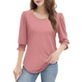 thumbnail image 5 of bbyeadc 3/4 Length Sleeve Tops for Women 2025 Crew Neck Puff Cuff Pleated Shirts Three Quarter Sleeve Dressy Casual Loose Fit Basic Trendy Tops Summer Basic Business Casual Blouses, Pink L, 5 of 7