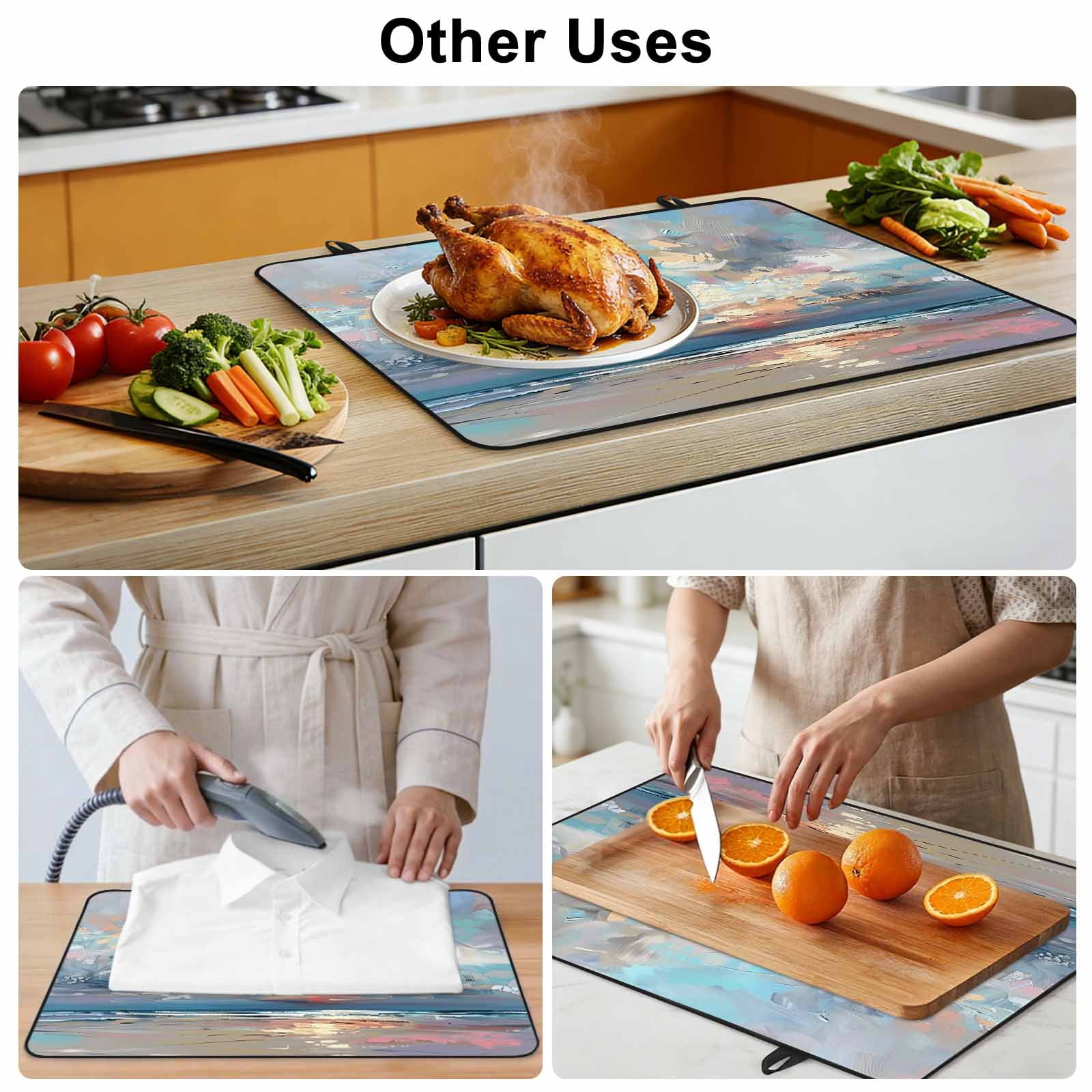 Blue Gray Coastal Stove Top Cover for Electric Stove, Heat-proof & Non Slip Glass Top Stove Cover Protector, Oil Painting Modern Abstract Art Kitchen Flat Cooktop Rubber Mat 24x21 Inches