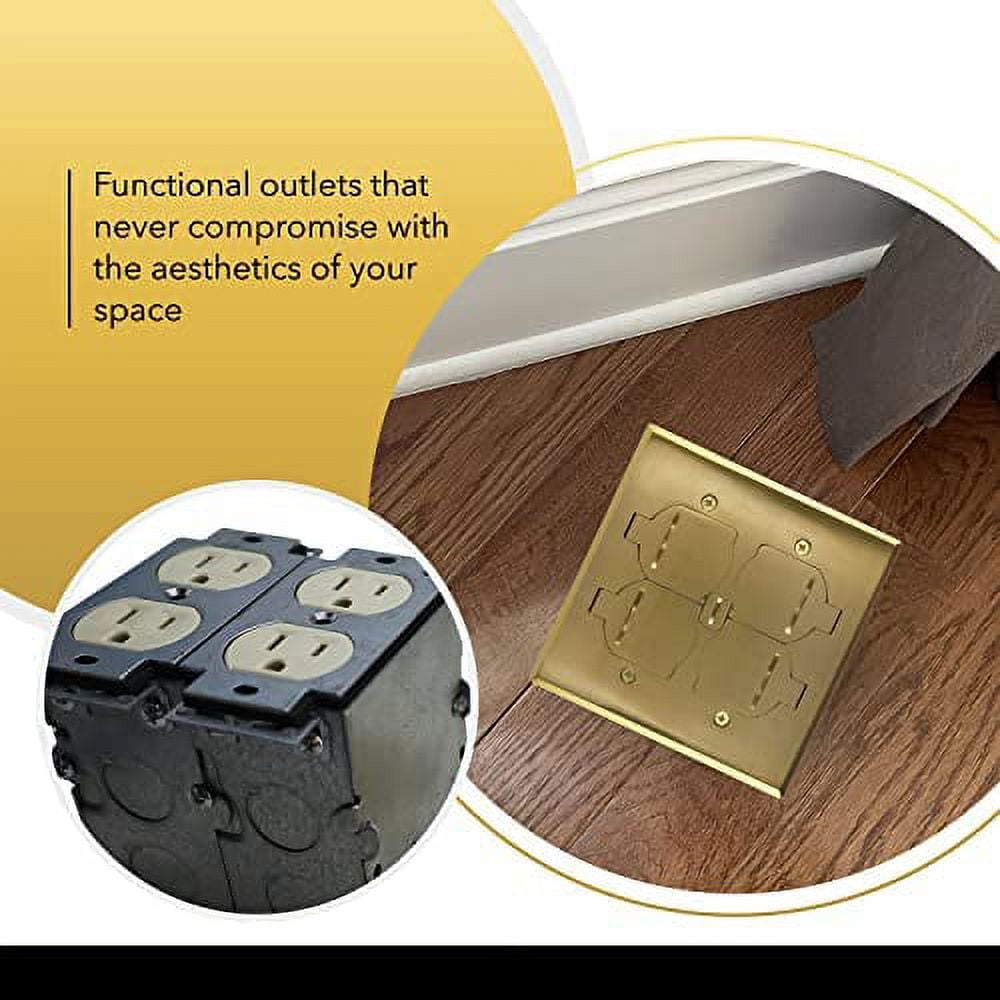 SELECT Lighting SLFB-2G-TR20-LV-BR 20A Receptacle Outlets, Tamper Resistant Electrical Floor Box with Flip Lid and Brass Cover, Retractable Recessed Socket for Kitchen, Countertops & Floors