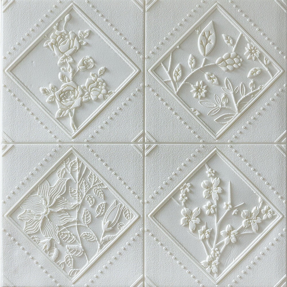 Dundee Deco's Off White Flowers in Rhombus 3D Wall Panel, Peel and