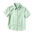 thumbnail image 4 of HCYSFG Uniform Shirts For Girls Peter Pan Collar Short Sleeve Button Down Solid Color Student Blouse Back To School Style Top, 4 of 7