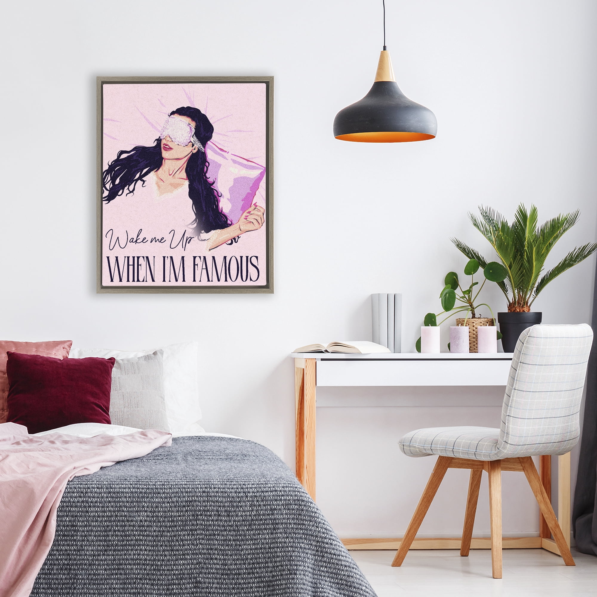 Stupell Industries Wake Me Up When Famous Brown Framed Floater Canvas Wall Art, design by Ziwei Li