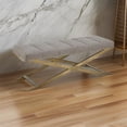 thumbnail image 6 of Benjara Cid Shia 47" Accent Bench- Tufted Gray- X Shape Brushed Brass Legs, 6 of 6
