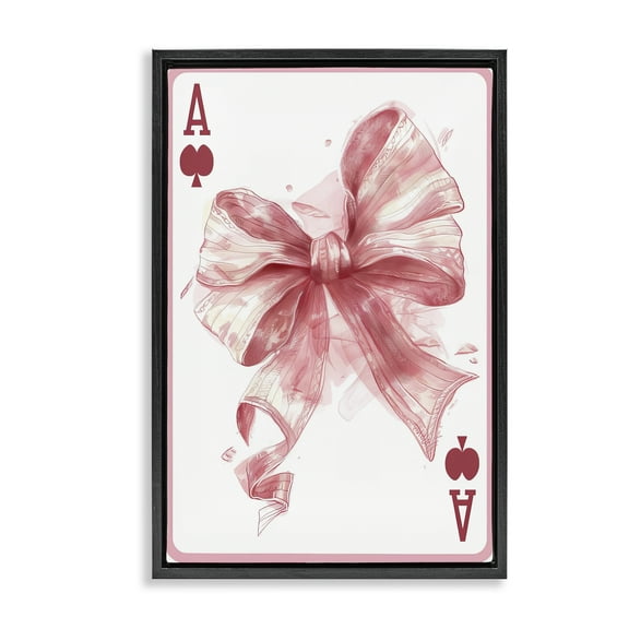 Stupell Industries Pastel Bow Playing Card Fashion Painting Black Floater Framed Canvas Art Print Wall Art, 17 x 25