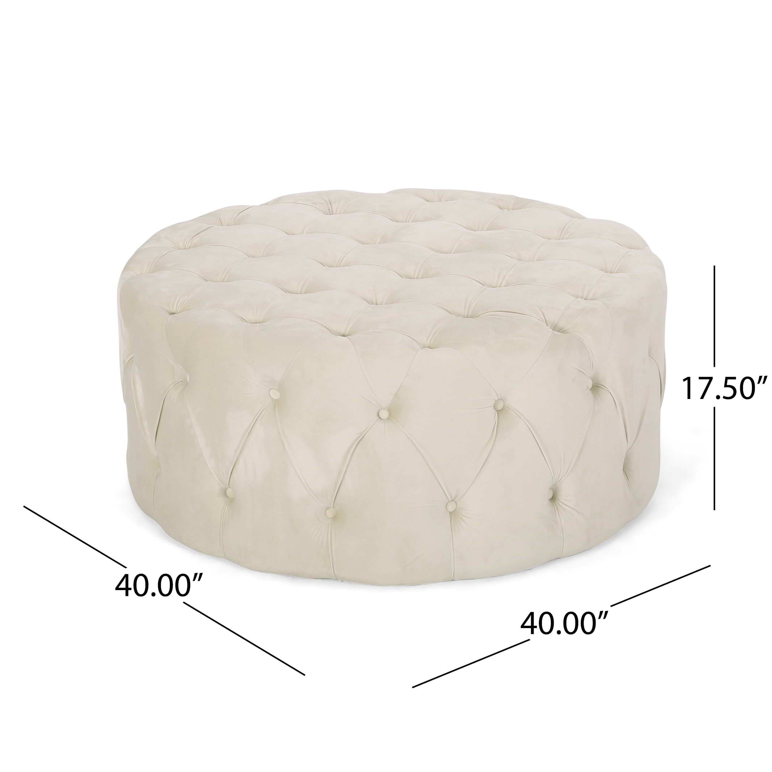 Noble House Vincent Modern Glam Round Tufted Velvet Ottoman, Beige