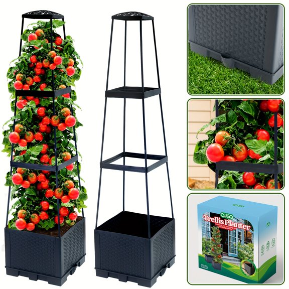2 Pack 44.8Inch Tomato Planter Box With Trellis Self-Watering Tomato Cage With Trapezoidal Trellis Climbing Plants In Patio Garden Indoor Outdoor