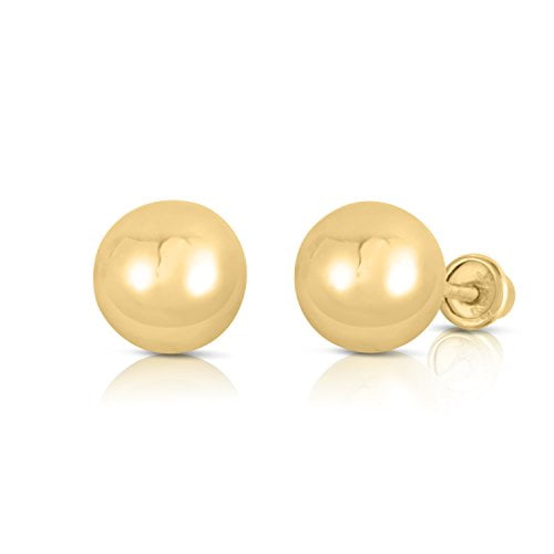 14K PURE Yellow Gold Ball Stud Earrings with Screw Back from 2MM 7MM. 