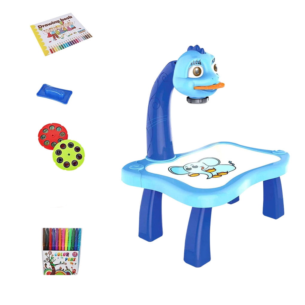 Drawing Projector Table for Kids Drawing Board Doodle Sketch Pad Trace and Draw Projector Toy Writing Painting Learning Desk with Smart Projector with Light Music Home School Gifts Blue