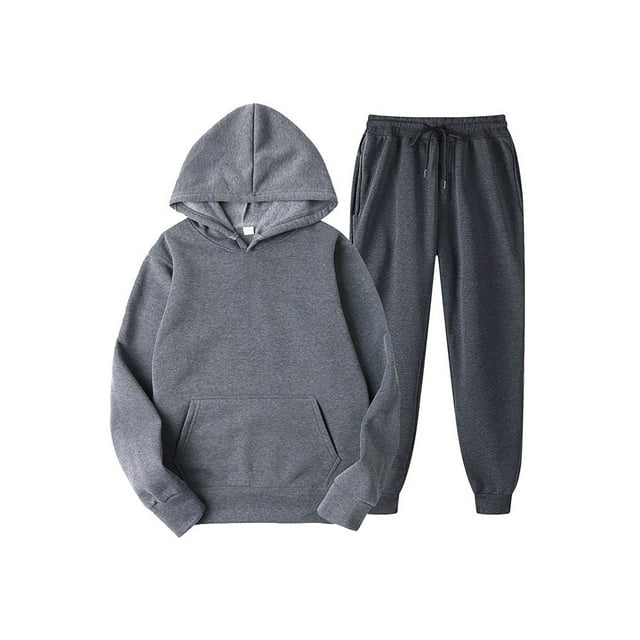 Innerwin Sweatshirts+Pant Outfits Two Pieces Men Tracksuit Set Sports 2 Pcs Fleece Jogger Sets Dark Gray L