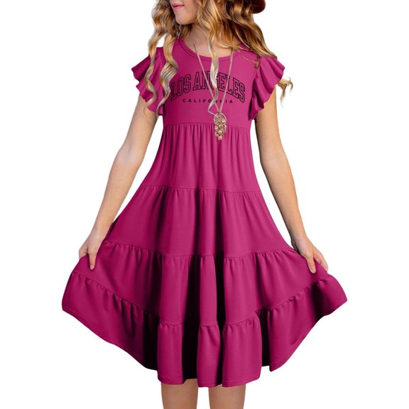 Kid Girl Dresses Flutter Sleeve A-Line Tiered Swing Summer Gradient Dresses For Girls Birthday Dress For Girls Girls' Special Occasion Dresses