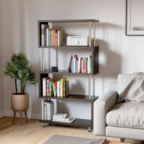 Bestier 5 Shelf Geometric Bookcase S-Shaped, Hollow-Core ...