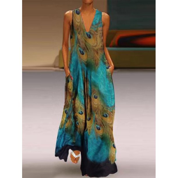 peacock inspired maxi dress