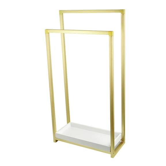 Kingston Brass Edenscape Two-Tier Steel Pedestal Towel Rack with Wooden Case, Brushed Brass Finish