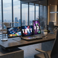 thumbnail image 2 of TUTT Moniteur Portable 14 Pieds' / Base pour Ordinateur Portable / Support à Rotation à 360°, Multi-Positions / Haut-Parleur Intégré F3 / Compatible avec Tous les Appareils (Câble Convertisseur H5 Inclus), 2 of 12