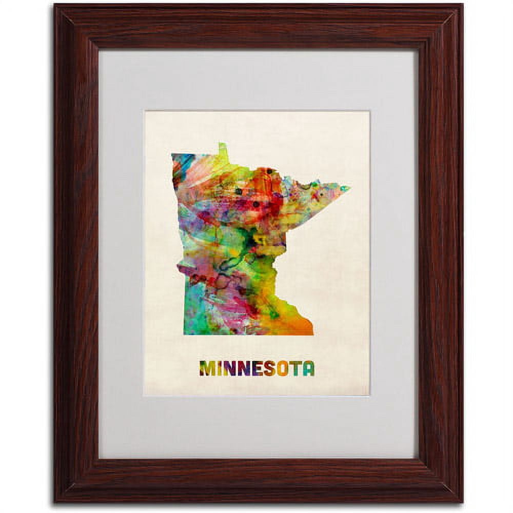 Trademark Fine Art "Minnesota Map" Matted Framed Art by Michael Tompsett, Wood Frame