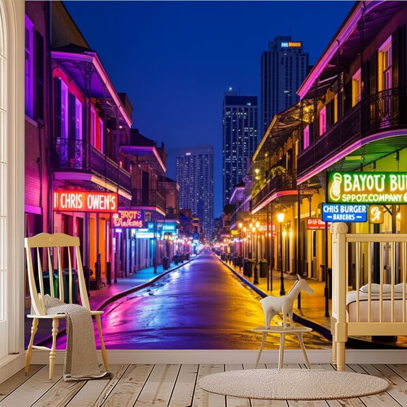 69"x98" Wall Mural Peel and Stick Wallpaper Bourbon Street New Orleans Wall Decor Self Adhesive Removable Wall Stickers for Bedroom Living Room