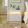 thumbnail image 3 of Mesa de Noche Moderna Blanca con LED y 2 Cajones, 3 of 6