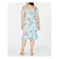 thumbnail image 2 of LOVE SQUARED Womens Aqua Floral Off Shoulder Below The Knee Fit + Flare Dress Plus 2X, 2 of 4