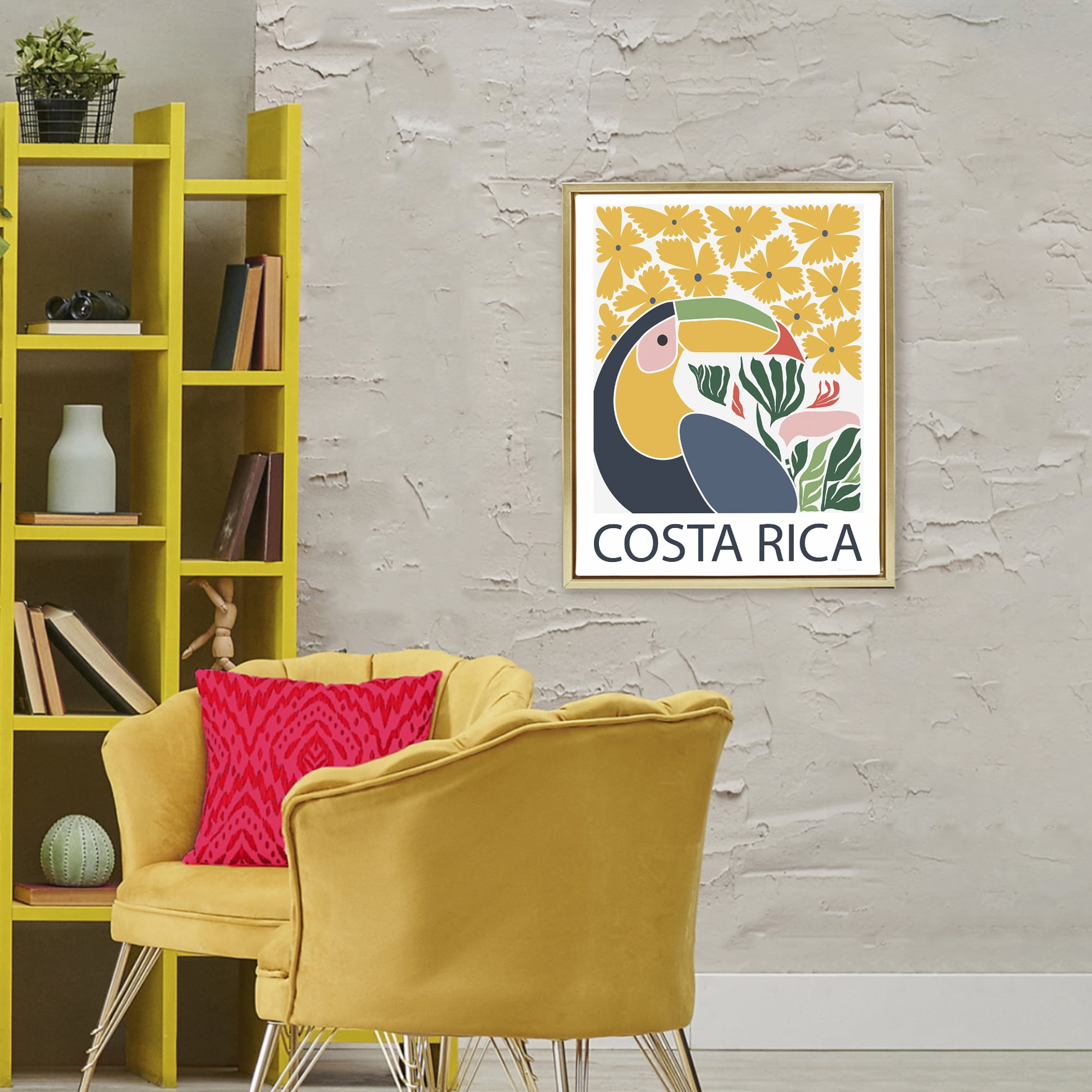 Stupell Industries Tropical Toucan & Flowers Gold Framed Floater Canvas Wall Art, design by Omar Escalante