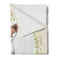 thumbnail image 2 of Fox Soft Flannel Fleece Blanket, Young Forest Animal Illustration for Children with Green Leafy Framework and Polka Dots, Cozy Plush for Indoor and Outdoor Use, 50" x 70", Multicolor, by Ambesonne, 2 of 5
