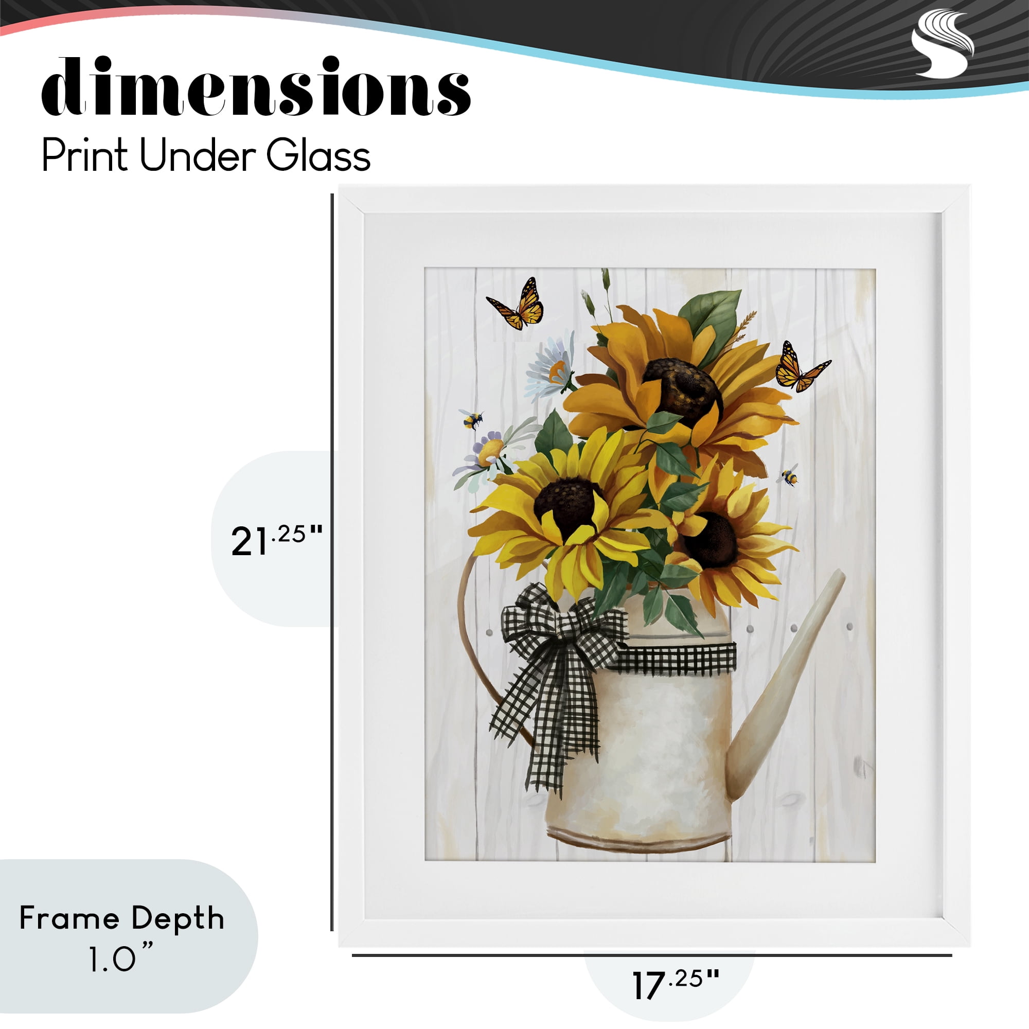 Stupell Industries Sunflower Trio in Watering Can White Framed Print Under Glass, design by Lucca Sheppard