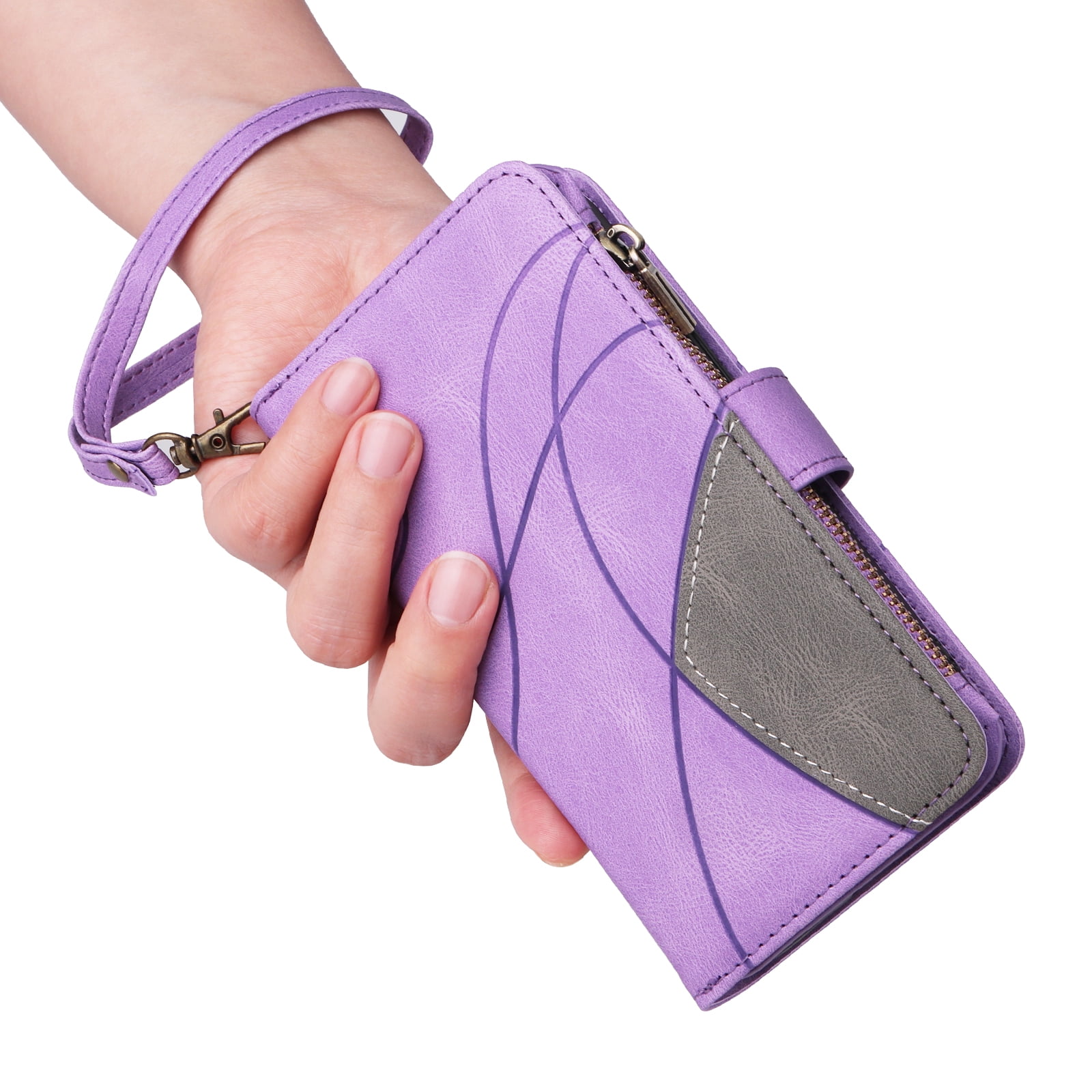Dteck for Samsung Galaxy S23 Ultra Case Wallet with 9 Card Slots, Zipper Pocket PU Leather Folio Flip Phone Case with Wristlet Strap for Samsung Galaxy S23 Ultra 6.8 Inch, Purple