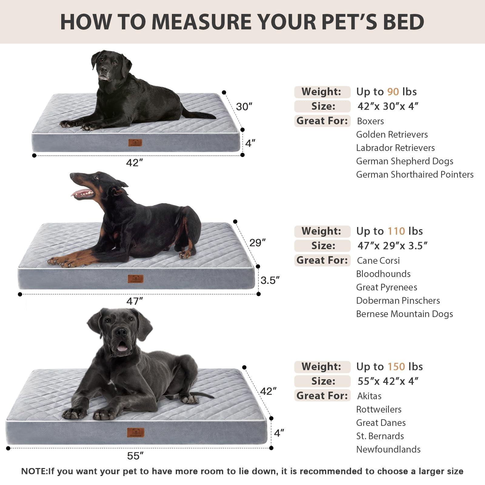 Waterproof Extra Large Dogs Bed With Removable Washable Cover  Multi-needle Quilting Xl Crate For Sized Dog Light Grey