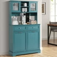 thumbnail image 2 of KIGOTY Kitchen Pantry Storage Cabinet, Double Tilt Out Trash Cabinets Freestanding Storage Cabinets, 2 Drawers and 1 Tilt Out Trash Cabinet, Kitchen, Dinning Room, Living Room, Blue, 2 of 7