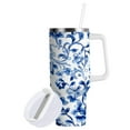 thumbnail image 2 of Blue and White Porcelain Floral Tumbler with Handle and Straw Lid 40 oz Insulated Vacuum Water Bottle Stainless Steel Travel Cup, 2 of 9