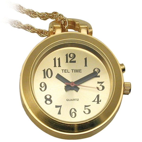 MaxiAids TelTime Talking Pendant Ladies Watch GoldTone wChain